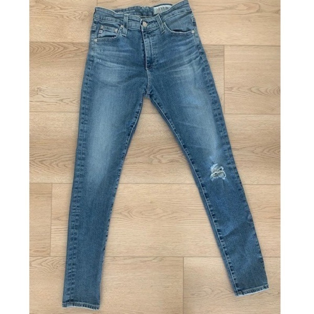 AG Adriano Goldschmied Farrah Skinny Contour Jeans Blue Distressed Womens 27 R
